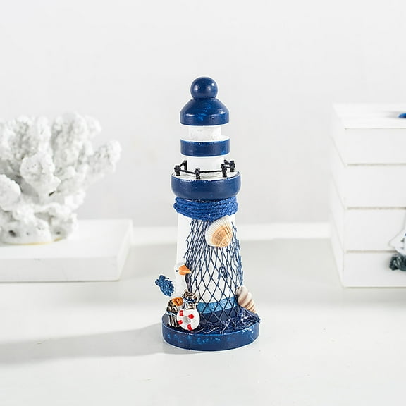 Sea Wind Wooden Mini Lighthouse Ornament | Nautical Home Decor | Coastal Themed Decoration | Compact Tabletop Display | Handcrafted Maritime Gift | Shelf Mantel Accent | Beach House Decor