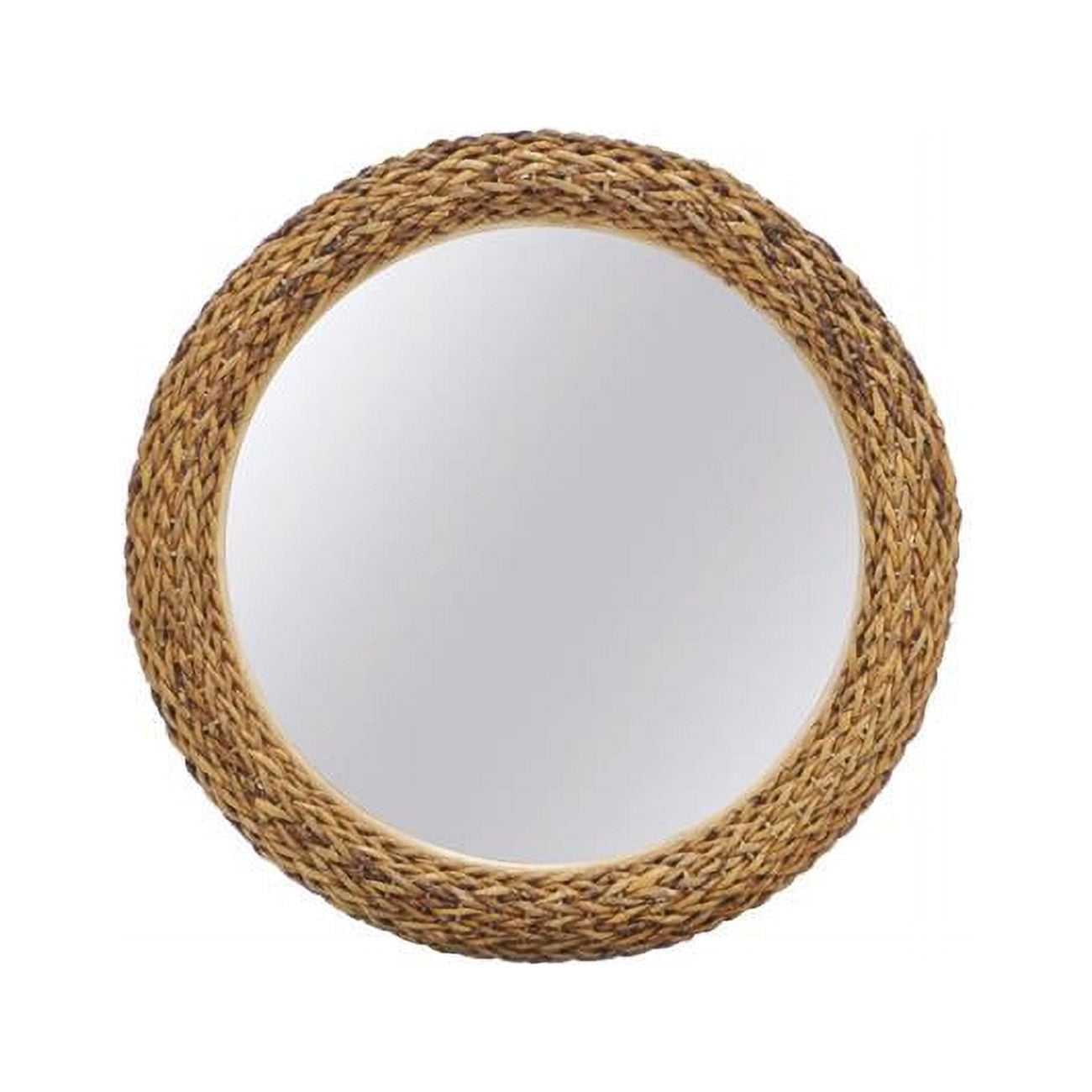 Natural Brown Round Wicker and Wood Wall Mirror