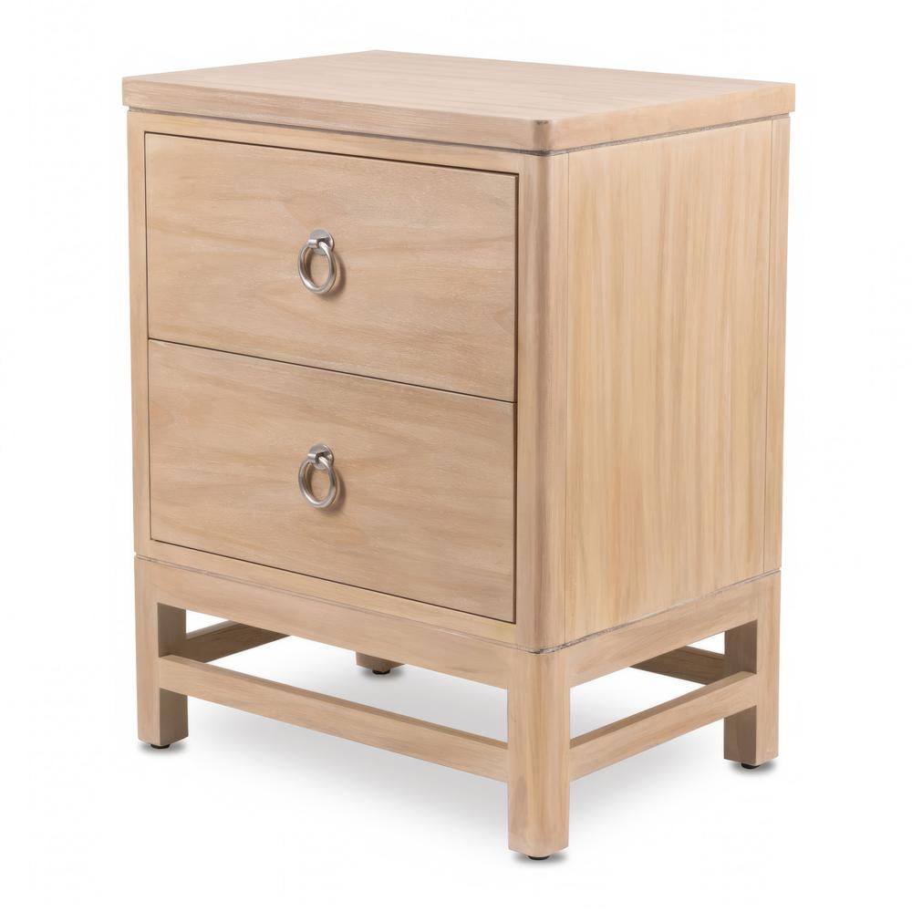 Sandstone Brown Solid Wood 2 Drawer Nightstand with Silver Ring Pulls
