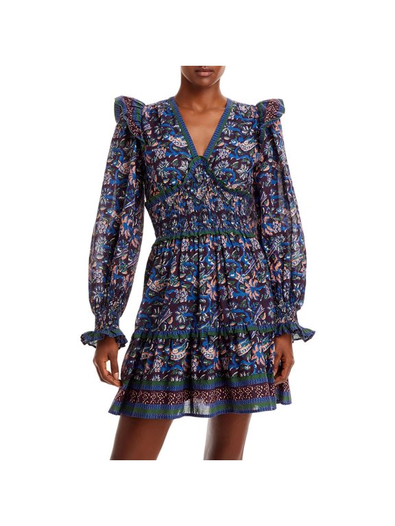 Women's Noah Print Smocked Dress, Navy, Size 4