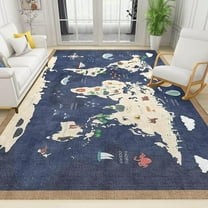 Sea World Map Area Rugs, Blue Cartoon Animal Map Easy Clean Rug, Soft Non-Skid Carpet Throw Rug For Kids Teen Girls Boys Bedroom Living Room Bathroom Classroom Office 5x7ft