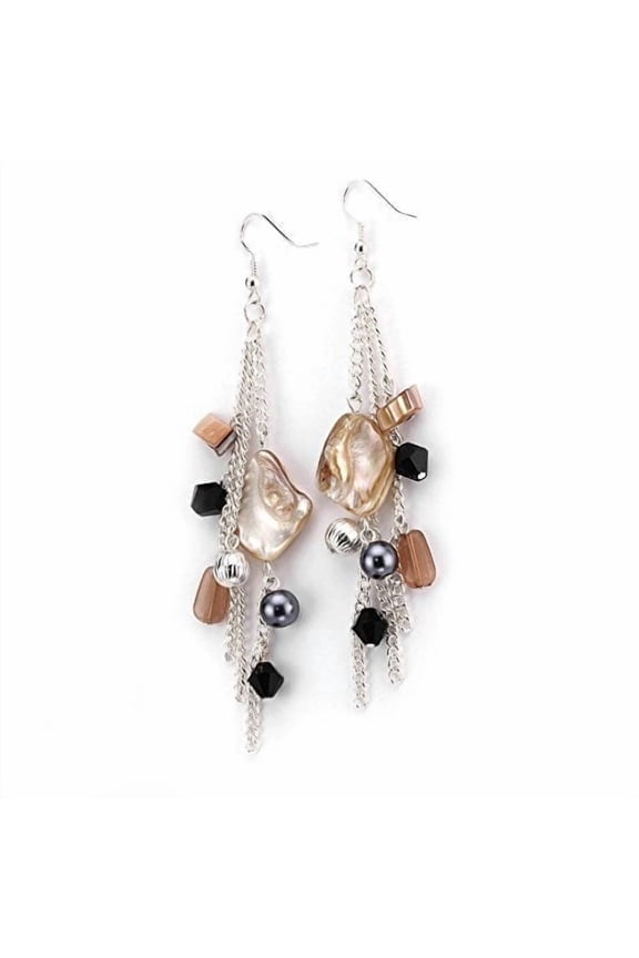 Handcrafted Genuine Shell and Pearl Drop Dangle Earrings - Beach Theme Statement Jewelry Silver