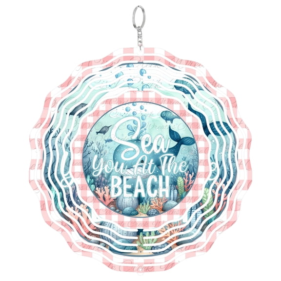 Sea You At The Beach 3D Wind Spinner, UV Printed Tinplate Hanging Ornament, Coastal Wall Art, Summer Beach Gift,