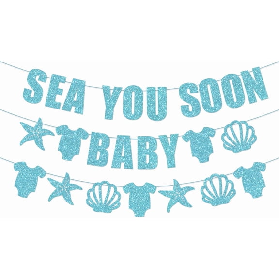 Sea You Soon Baby Shower Decorations, Blue Glitter Sea You Soon Banner, Ocean Animals Welcome Banner, Girl Boy Under The Sea Baby Shower Decorations