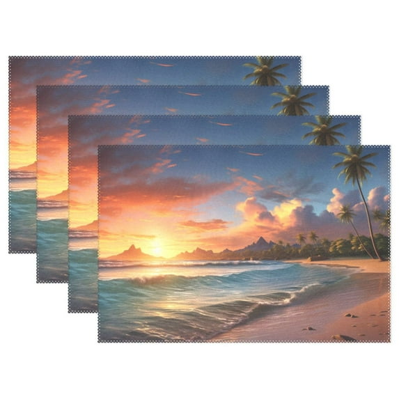Sea and Beach 12×18 inch Placemats Heat Resistant Washable Foldable Rectangular Placemats Set Decoration Indoor Outdoor for Kitchen Dining Table 6PCs