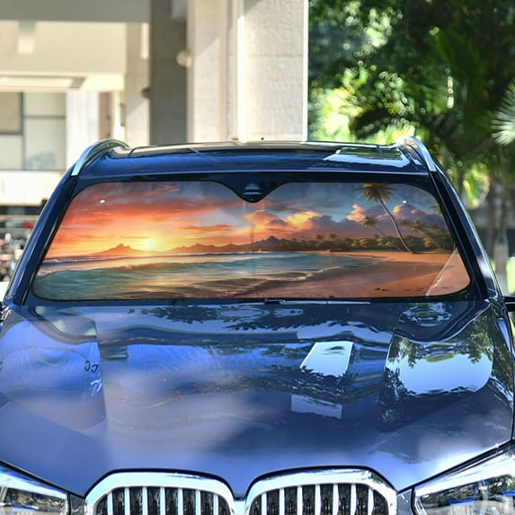 Sea and Beach Automotive Front Car Windshield Sun Shade Reflector Foldable for Front Fit for Cars Truck SUVs
