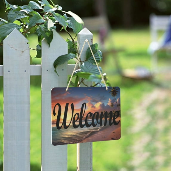 Sea and Beach Welcome Sign for Front Door Porch Wreath Door Sign Home Decoration Rustic Farmhouse Style