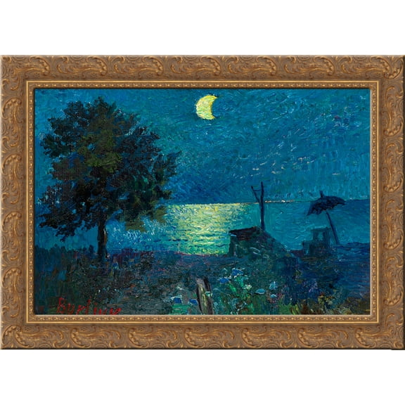 Sea at Night 24x18 Gold Ornate Wood Framed Canvas Art by David Burliuk