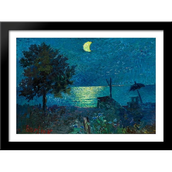 Sea at Night 38x28 Large Black Wood Framed Print Art by David Burliuk