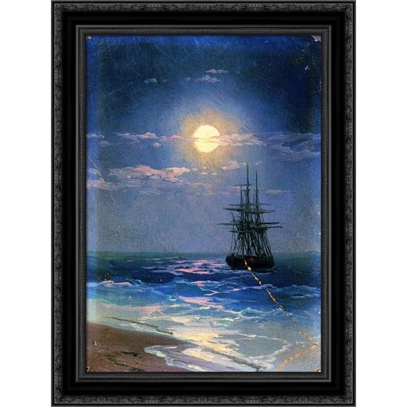 Sea at night 20x24 Black Ornate Wood Framed Canvas Art by Aivazovsky, Ivan