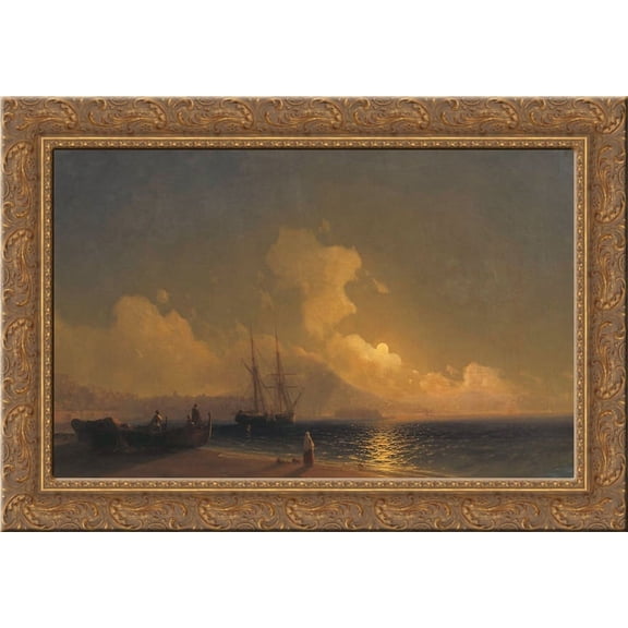 Sea at night 24x19 Gold Ornate Wood Framed Canvas Art by Aivazovsky, Ivan