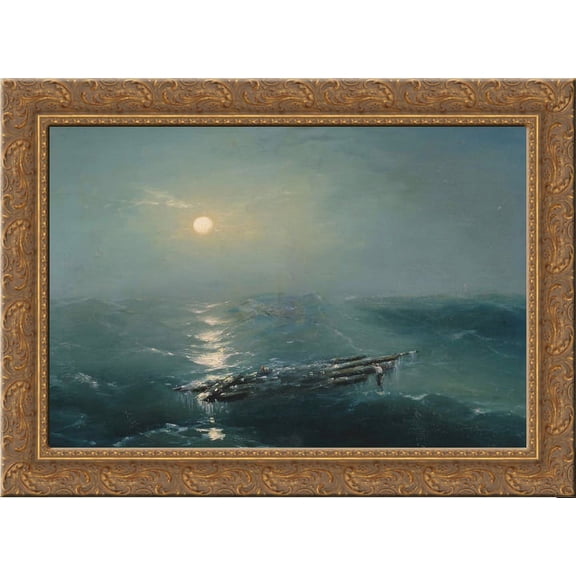 Sea at night 24x20 Gold Ornate Wood Framed Canvas Art by Aivazovsky, Ivan