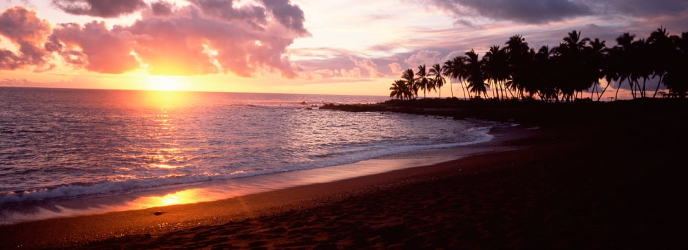 Sea at sunset Honomalino Beach Hawaii USA Canvas Art - Panoramic Images (27 x 9)