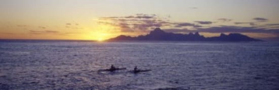 Sea at sunset Moorea Tahiti Society Islands French Polynesia Canvas Art - Panoramic Images (18 x 6)