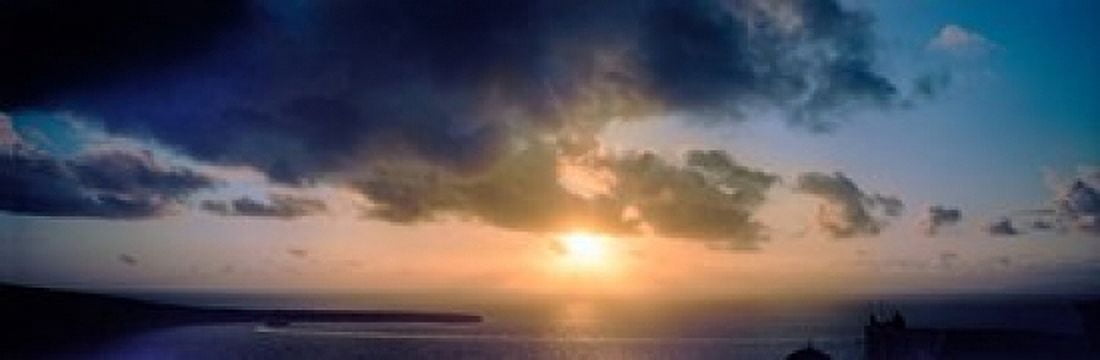 Sea at sunset Santorini Cyclades Islands Greece Canvas Art - Panoramic Images (18 x 6)