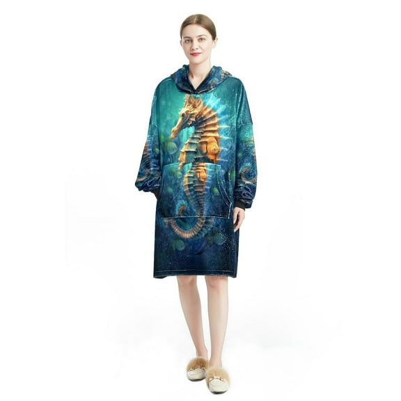 Sea horse Premium Microfiber Polyester Wearable Blanket for Cozy Loungewear - Ultra Soft and Warm Adult Size Snuggle Wrap for Home and Travel - Comfy Leisure Wear for Men and Women