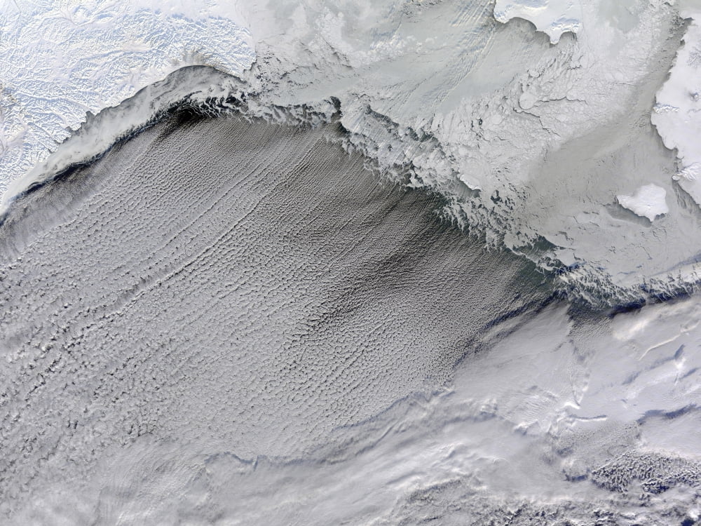 Sea ice and cloud streets in the Bering Sea Canvas Art - Stocktrek Images (33 x 25)