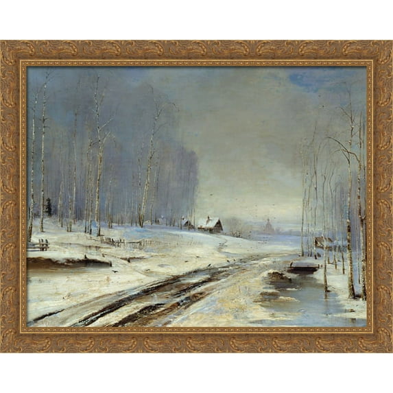 Sea of Mud. 34x28 Large Gold Ornate Wood Framed Canvas Art by Aleksey Savrasov