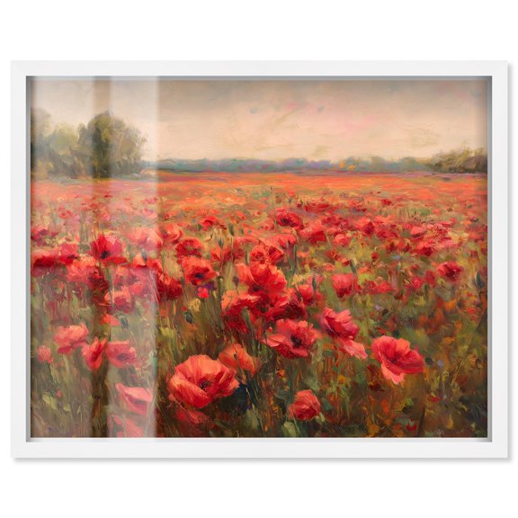 Sea of Red Poppies II Shadowbox Print Western Wall Art by Art Remedy, White Frame, 36 x 30