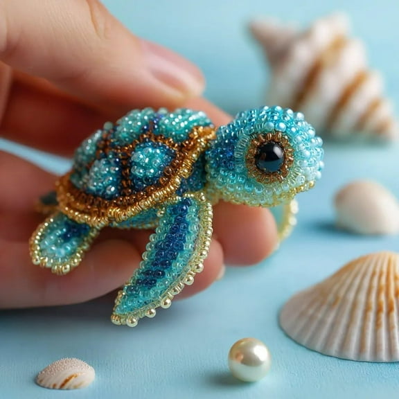 Sea turtle Bead Embroidery Kit, Beginner-Friendly Sea Creature Beaded Embroidery Kits, DIY Animals Three-Dimensional Beadwork Craft Kit with Full-Color Instruction Sheet,for Craft Lover (Sea Turtles)