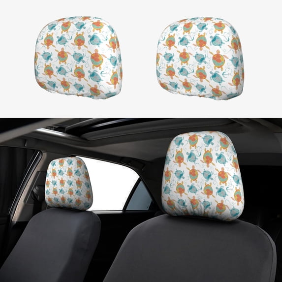 Sea turtle Headrest Cover for Cars, 2Pack Car Headrest Cover, Soft Elastic Auto Steelers Head Rest Covers Headrest Protector Universal Fit to All Car Truck SUV