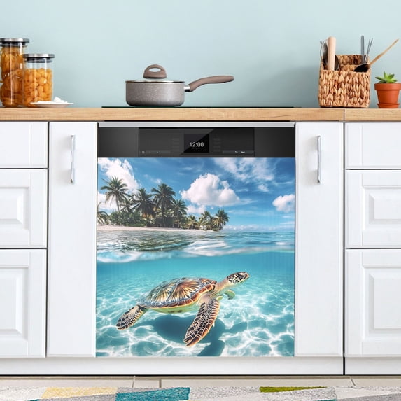 Sea ??turtle Island Dishwasher Magnet Cover Reuseable Refrigerator Magnet Cover Decal Kitchen Fridge Microwave Stickers Hoilday Party Decor 23 x 26 inch