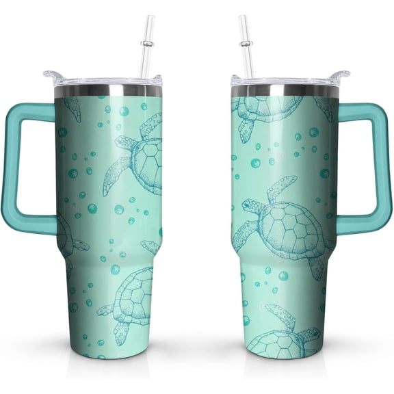 Sea turtle Sea turtle Gift for Men Women, Sea turtle Lovers Birthday Gifts, 40oz Stainless Steel Tumbler Cup with Handl,Straw, Insulated Travel Coffee Mug