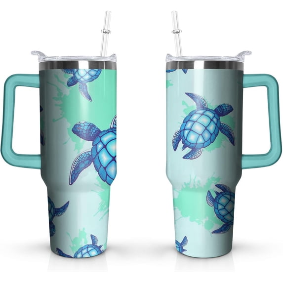 Sea turtle Tumbler with Handl, Stainless Steel Vacuum Insulated Travel Coffee Mug 40 oz, Inspirational Birthday Christmas Gifts for Sea turtle Lover Friends