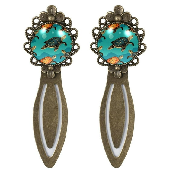 Sea turtles Vintage Copper-Colored Lace Bookmarks: Stainless Steel Reading Accessories and Book Marks - Set of 2