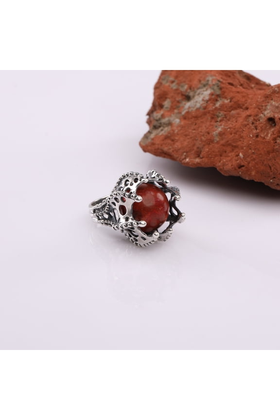 Sea urchin: 925 Sterling Silver Ring with Freely Moving Semi-Precious Stone