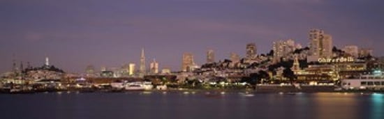 Sea with a city in the background Coit Tower Ghirardelli Square San Francisco California USA Canvas Art - Panoramic Images (36 x 12)