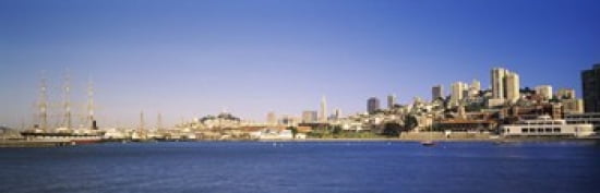 Sea with a city in the background Coit Tower Ghirardelli Square San Francisco California USA Canvas Art - Panoramic Images (36 x 12)
