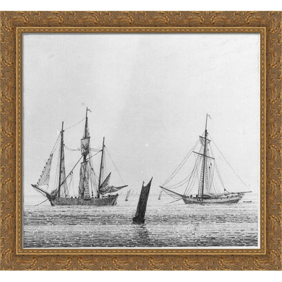 Sea with ships 30x28 Large Gold Ornate Wood Framed Canvas Art by Caspar David Friedrich