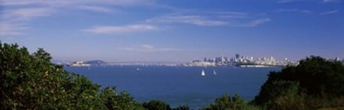Sea with the Bay Bridge and Alcatraz Island in the background San Francisco Marin County California USA Canvas Art - Panoramic Images (18 x 6)