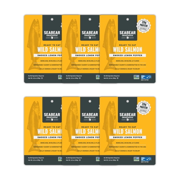 SeaBear Ready To Eat Lemon Pepper Pink Salmon, 3.5 oz (6-Pack)