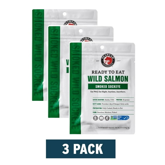 SeaBear Ready To Eat Smoked Sockeye Salmon, 3.5 oz (3 Pack)