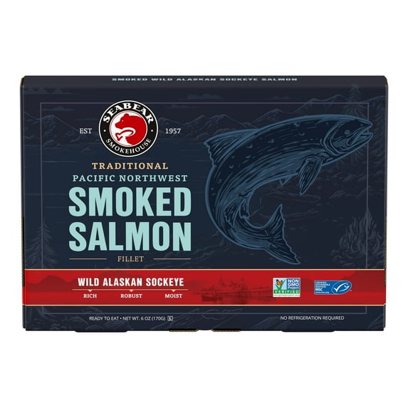 SeaBear Smoked Wild Sockeye Salmon Gift Box, 6 oz