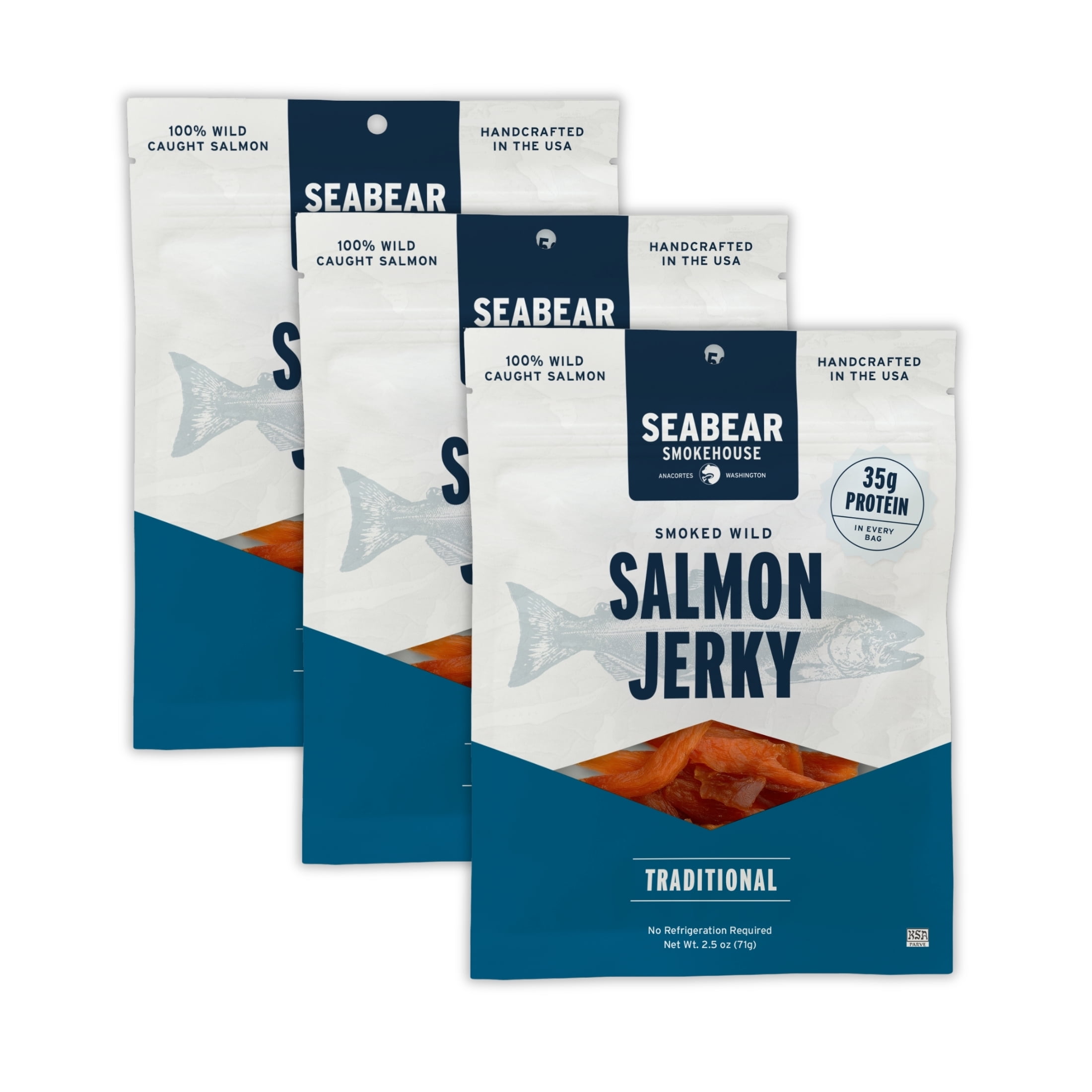 SeaBear Smoked Salmon Jerky - Traditional, 3.5 oz (3 Pack)