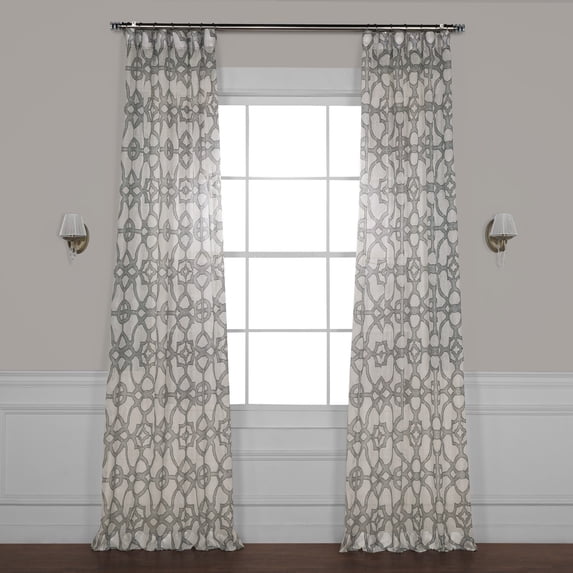SeaGlass Grey Printed Faux Linen Sheer Curtain (1 Panel), SeaGlass Grey, 50W X 84L