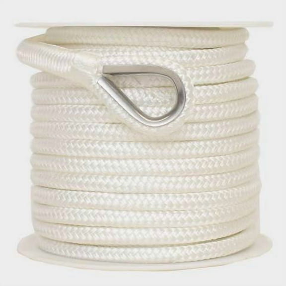 SeaGrace Boat Anchor Line | Double Braided 1/2 Inch x 100 FT White