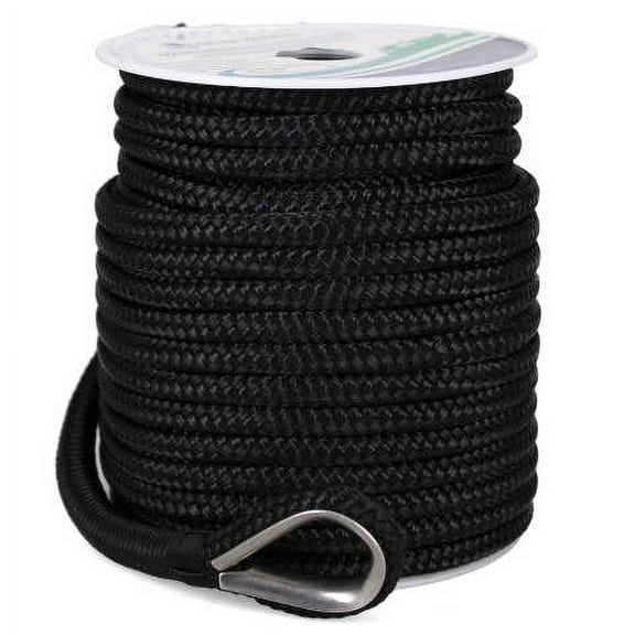 SeaGrace Boat Anchor Line | Double Braided 3/8 Inch x 100 FT Black
