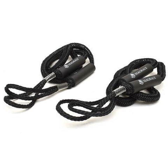 SeaGrace Boat Bungee Dock Line | 6-9 Ft Black Braided (Pair)