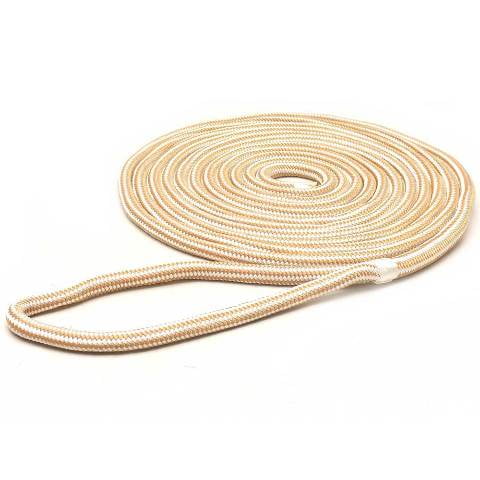 SeaGrace Boat Dock Line | Double Braided 3/8 Inch x 15 FT Gold White