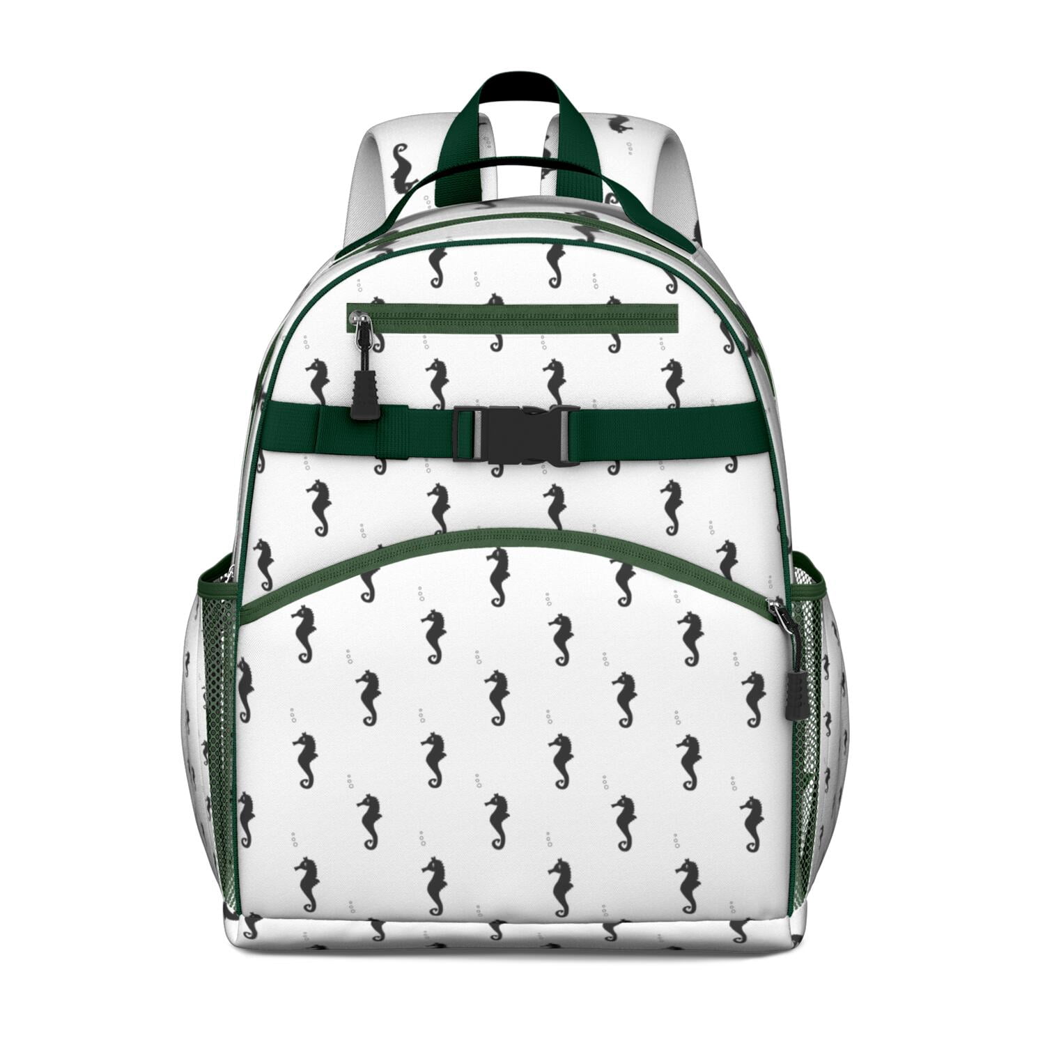 SeaHorse Waterproof School Backpack - Ergonomic Travel Daypack with Nautical Tropical Seahorse Design, Breathable Padded Backpack for Teens, Adjustable Chest Strap & Multiple Pockets for Books, Laptop
