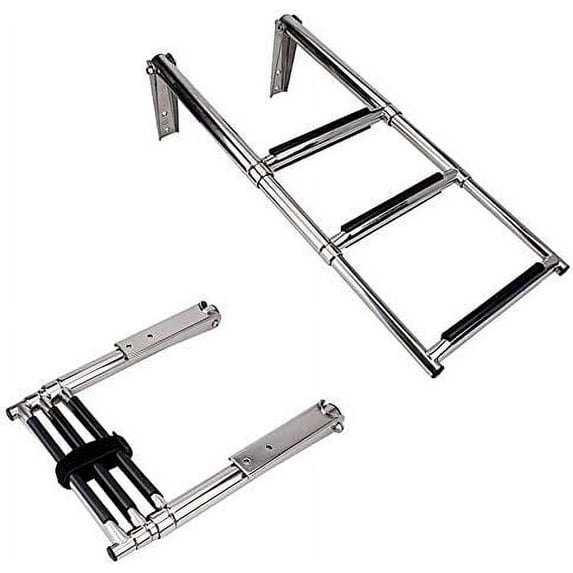 SeaLux Stainless Steel 400 lbs. Capacity 3-Step Over Platform Telescoping Boarding Ladder for Boat, Truck