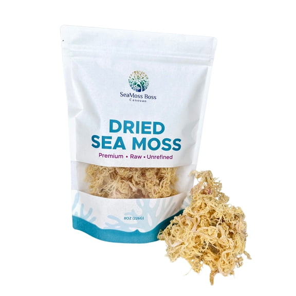 SeaMoss Boss Canouan | Dried 8oz Gold sea Moss | Ocean harvested & Sun-Dried in the Remote Grenadine Islands | Makes 120oz sea Moss Ge