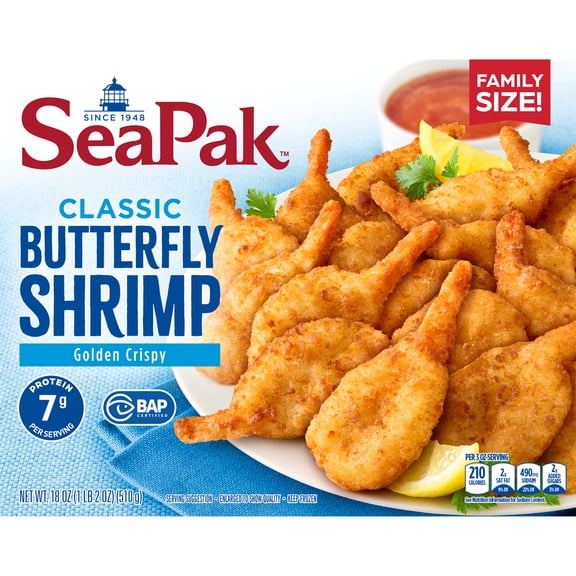 SeaPak Crispy Breaded Butterfly Shrimp, Easy to Bake, BAP Certified, 18oz (Frozen)