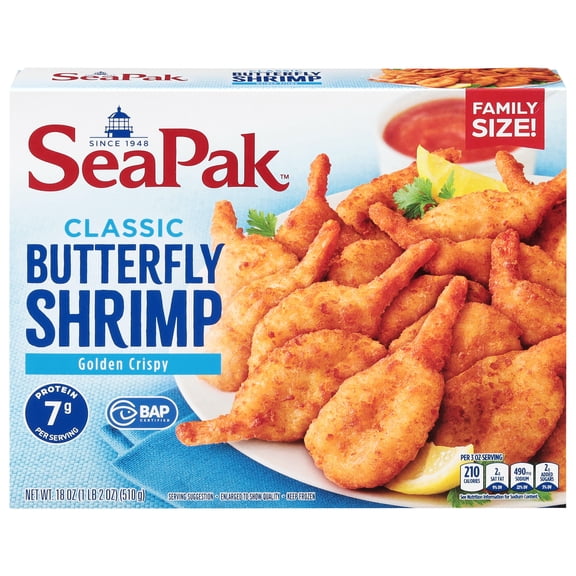 SeaPak Crispy Breaded Butterfly Shrimp, Easy to Bake, 18 oz, BAP Certified (Frozen)