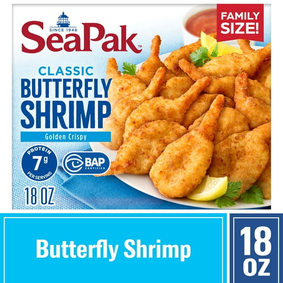 SeaPak Crispy Breaded Butterfly Shrimp, Easy to Bake, 18 oz, BAP Certified (Frozen)