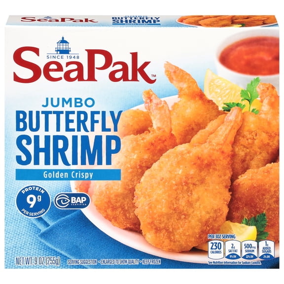 SeaPak Jumbo Butterfly Shrimp with Crispy Breading, Easy to Bake, 9 oz, BAP Certified (Frozen Seafood)